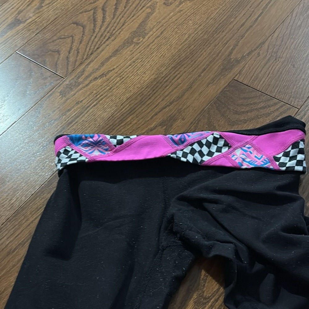 Ivivva Black Leggings with Pink and Checkered Waistband